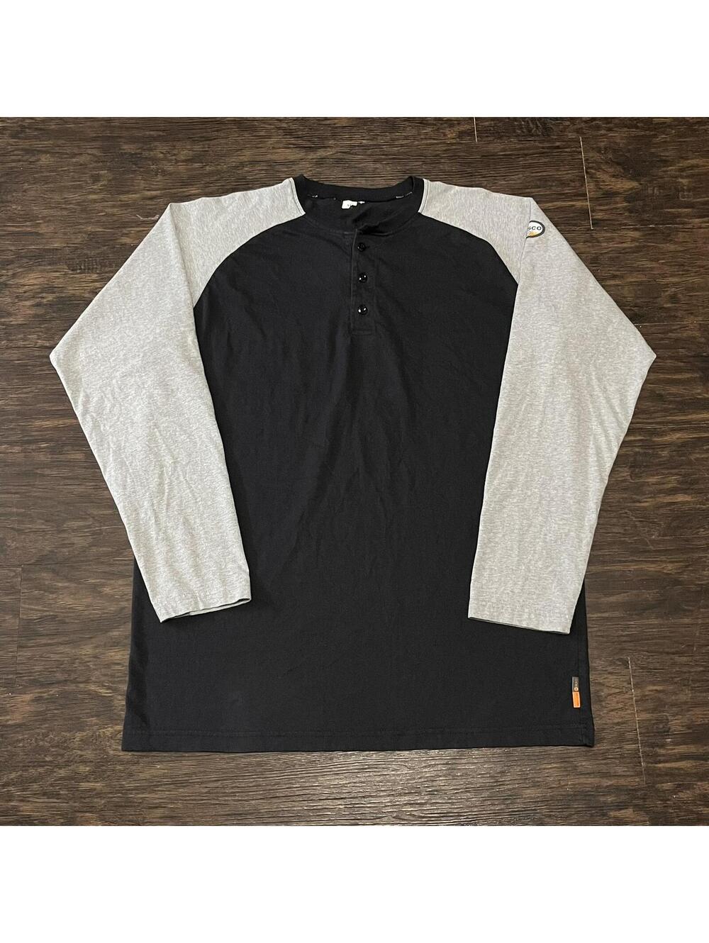 Rosco FR Mens Raglan Henley Long Sleeve T Shirt Black Gray Size XL